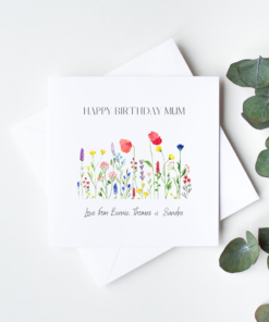 watercolour flowers mothers day birthday card for her